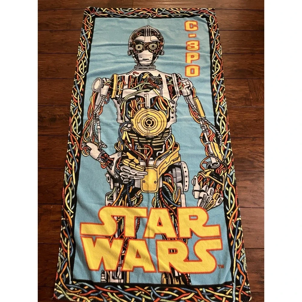Vintage C-3PO Star Wars Beach Towel  100% Cotton Lucas Film Robot Pre Covered